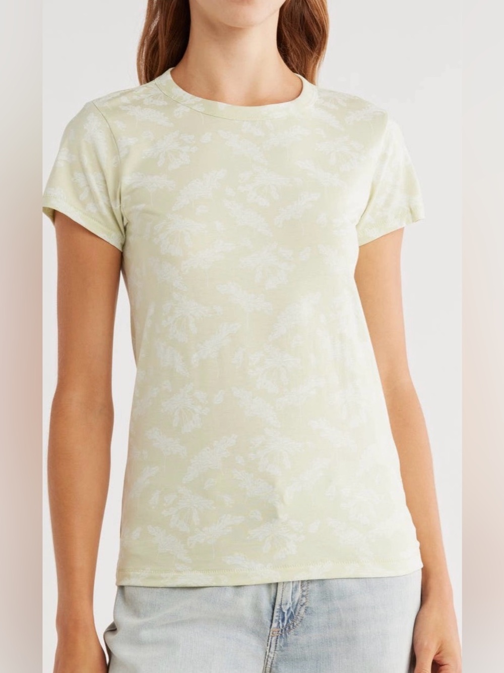 rag & bone Short Sleeve Tee Shirt Pale Green Leaf Print Size Small NWT